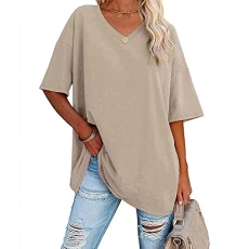 Women's Short Sleeve T Shirts Half Sleeve V Neck T Shirts Comfy Cotton Loose Tunic Blouse T