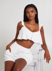 Frill Strap Detail Crop Top  - S  - White