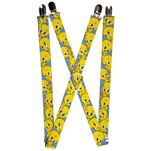 Men's Suspenders - Tweety Bird Poses Baby Blue Suspenders, Multi, One Size UK