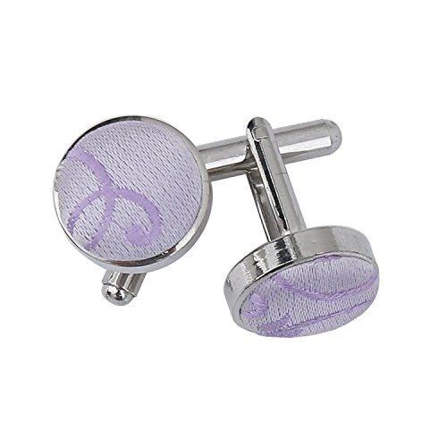 Woven Swirl Floral Wedding Fabric Inlay Cufflinks - Lilac