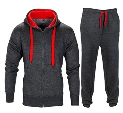 ® Mens Tracksuit Set Full Sleeve Fleece Zipper Hoodie Top Bottoms Jogging Joggers Gym CONTRAST And 