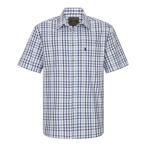 - Men's Checkered Blue and Red 100% Cotton Short Sleeve Canterbury Country Shirt with Pocket Classic