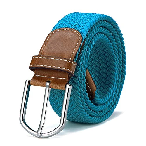 Braided stretch belt elastic for women and men length 39 to 51 inch - 100 cm to 130 cm turquoise