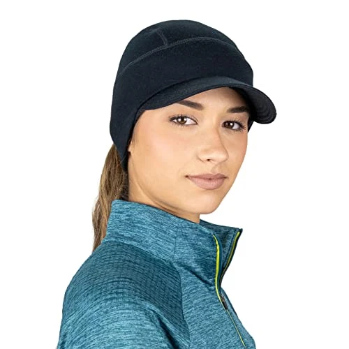 Women’s Ponytail Hat | Merino Wool Hat with Drop Down Ear Warmer | Visor Hat | Lightweight Runner?