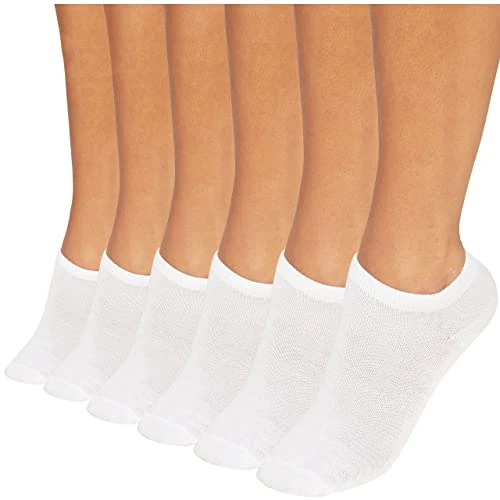 Women’s 6/12 Pairs Trainer Low Cut White, Black, Design Ankle Socks | Indoor/Outdoor Sports, Runni