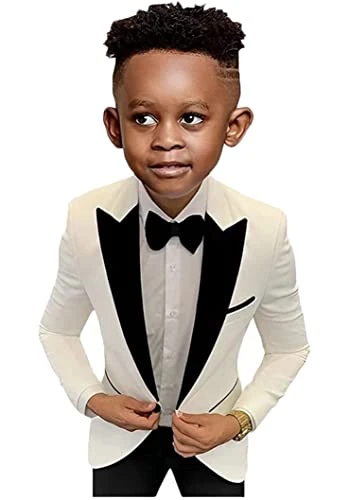 Slim Fit Suit for Boys Notch Lapel Blazer Pants Boys Party Suit Wedding Tuxedos Dresswear Set Ivory 