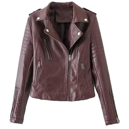 Leather Jacket Women PU Slim Short Biker Coat Lightweight Vegan Pleather Fashion Biker Moto Jacket Z