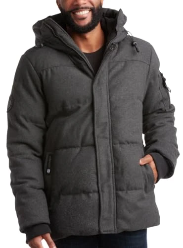 Men's Winter Coat - Heavyweight Quilted Wool Puffer Ski Jacket - Insulated Outerwear Winter Parka (M