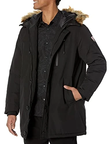 Men's Heavyweight Hooded Parka Jacket with Removable Faux Fur Trim, Jet Black, XX Large, Jet Black, 