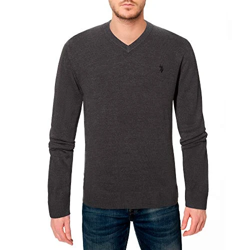 Men's Solid V-Neck Sweater (XL, Iron Heather)