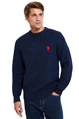 Mens Crew Neck Waffle Knit Jumper (Navy Blazer, L)