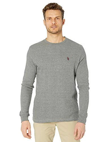 Men's Long Sleeve Crew Neck Solid Thermal Shirt Sweatshirt, Campus Grey Heather, S