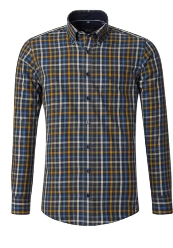 Casa Moda Long Sleeve Casual Fit Check Shirt Blue (UK, Alpha, L, Regular, Regular, Blue/Yellow)