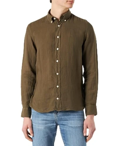 Men's Garment Dyed Linen B Shirt, Olive, XL