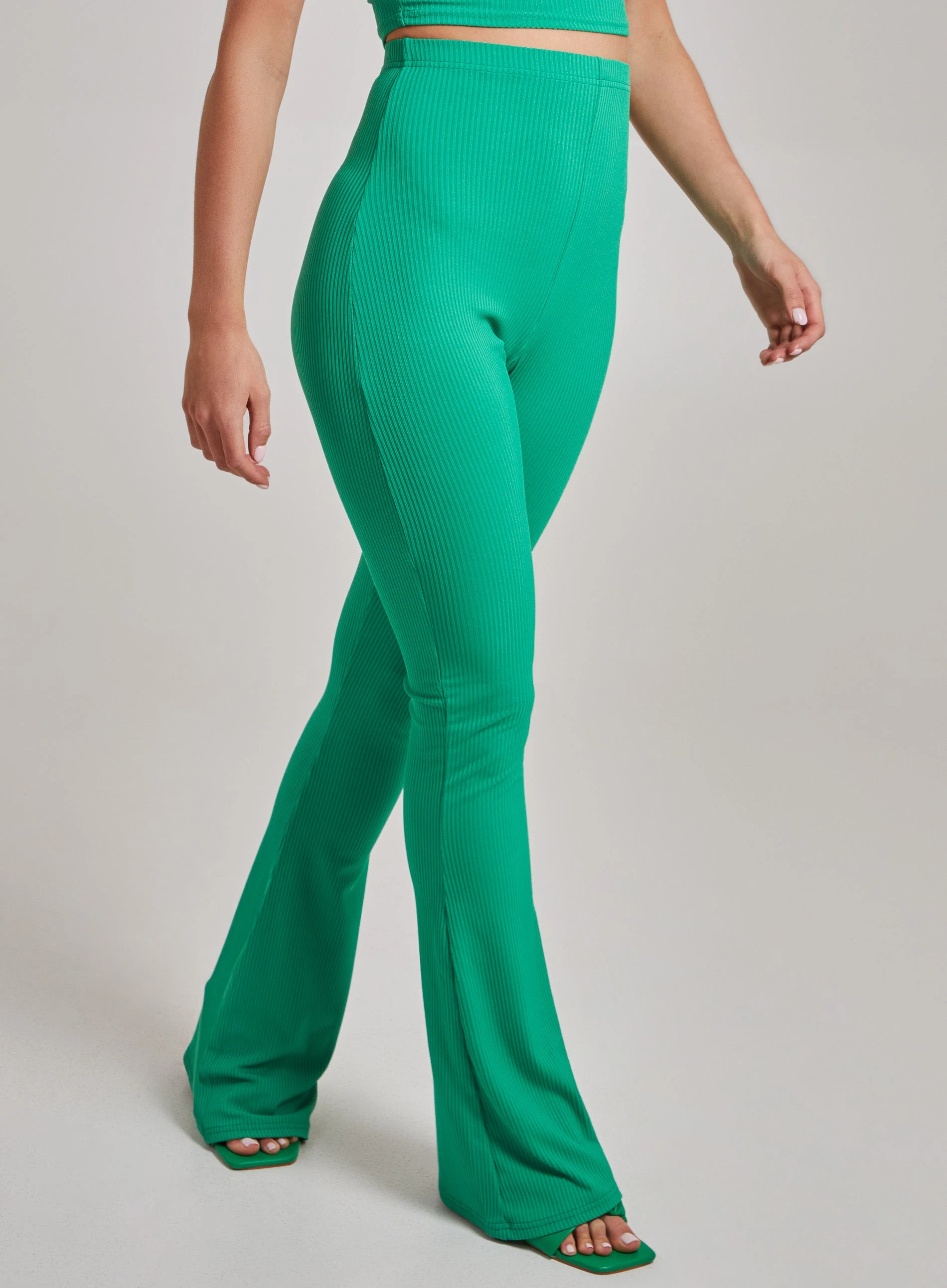 Ribbed Flare Trousers  - 10  - Green