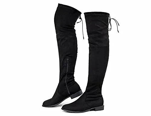 Women's Over Knee High Boots Warm Winter Long Boot with Side Zipper Back Lace Fashion Thigh High Boo