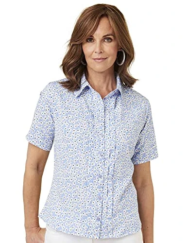 Ladies | Short Sleeve Pintuck Printed Blouse | Blue