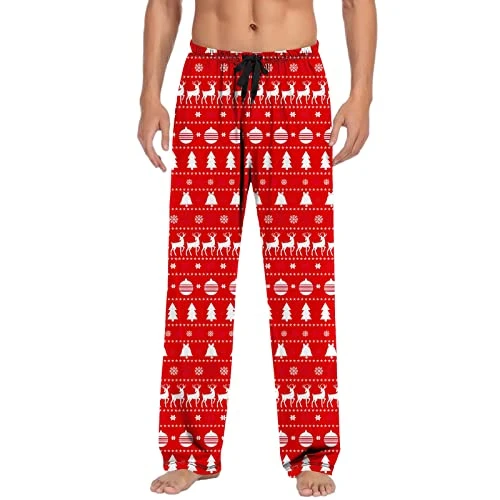 Black Christmas Men's Casual Trousers Pyjama Bottoms with Drawstring and Pockets Elegant Trousers Men, G0928a-Red, XXXL