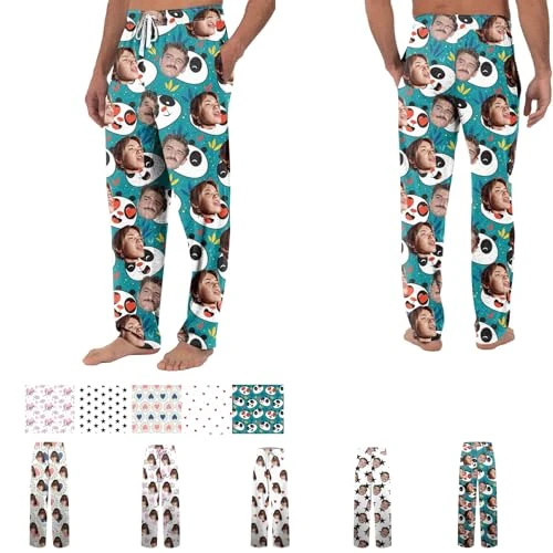 Personalized Face Pajama Bottoms Couple Pajama Pants for Adults,Cartoon Cotton Family Lounge Pajama Pants Customized Face Photo,Home Lounge Pants (S-3XL)