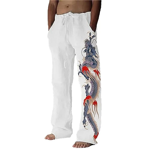 Men's Loose Baggy Lounge Pants Yoga Pants Dragon Printed Lounge Pajamas Pants Drawstring Wide Leg Pants