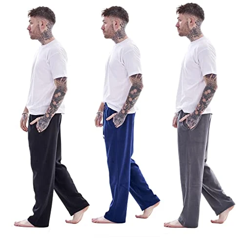 Mens Pack of 3 Lounge Pants | Soft Fleece Sleep/Lounge Wear | Mens Sizes S - 2XL (Black/Navy/Grey - XL)