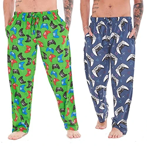 Mens Pack of 2 Gamer Lounge Pants | Gaming Controller Designs | Soft Fleece Sleep/Lounge Wear | Gamer Gift Idea - Mens Sizes S - 2XL (XL)