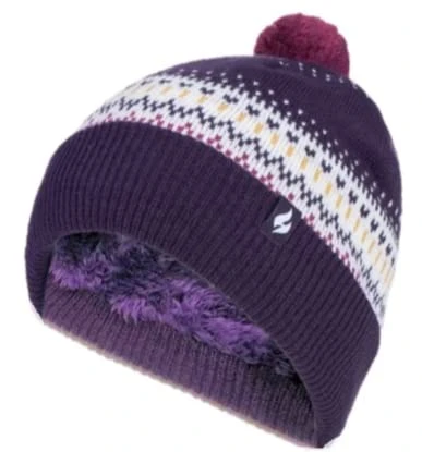 Ladies Thermal Winter Warm Turn Over Pom Pom Hat 3 Variations - One Size (Avon Purple)