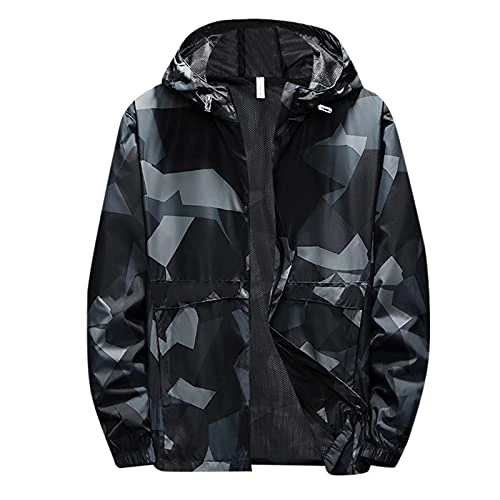 Mens Casual Athletic-Fit Bomber Jackets Windproof Bomber Jackets Funky Tagless Classic Fit Well-Crafted Polyester Asymmetric Neck Drawstring 4-Way Stretch Camouflage Stand Collar Mens Coats