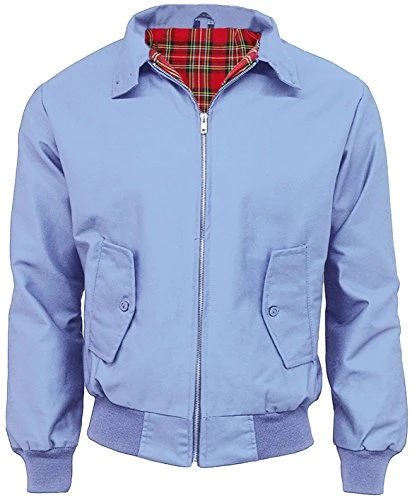 Mens Classic Vintage Scooter Harrington Bomber Jacket | Tartan Lined | Biker (S, Sky Blue)