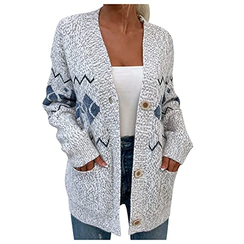 Travel Essentials V Neck Cardigan Women, Long Sleeve Open Front Womens V Neck Button down Long Cardigan Sweater Aran Cable Knitted Top Gift Sets for Women Sale