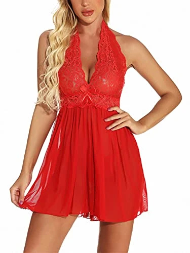 Women Sexy Lingerie Lace Babydoll Mesh Chemise Sleepwear Bridal Nightdress Red XXXXXL UK 20 22