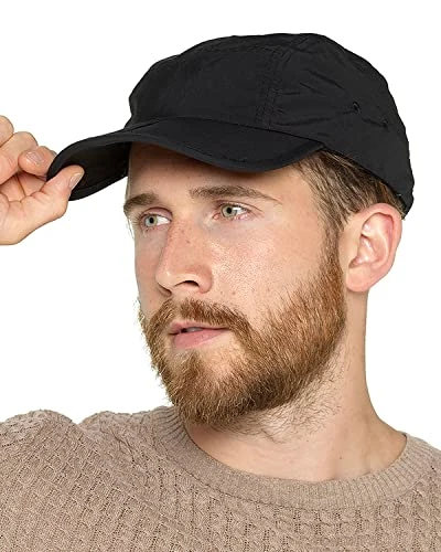 Mens Lightweight Baseball Cap with Folding Peak Black Beige or Navy Foldable Hat (One Size, Black)