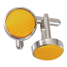 Men Plain Solid Check Fabric Inlay Wedding Cufflinks - Sunflower Gold