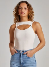 Slinky Sleeveless Letterbox Bodysuit  - 10  - Off White