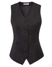 Women Casual Daily Work Waistcoat Slim Fit Vintage Button Down Party Vest Coat Black XXL