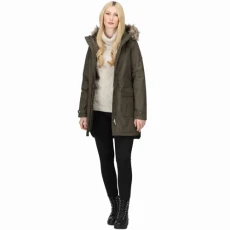 Womens Sabinka Fur Trim Parka Jacket - Dark Khaki - 12