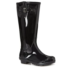 Ladies Fleece-Lined Knee-High Wellingtons in Black - Sturdy 4cm Heel with Cushioned Insole - Wet Wea