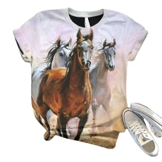 Women's Animal Horse 3D Printed T Shirt Casaul Loose O Neck Summer Short Sleeve Tee Inspirational Tops