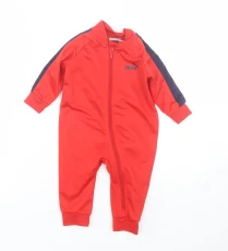 Boys Red  Polyester Babygrow One-Piece Size 3-6 Months  Zip