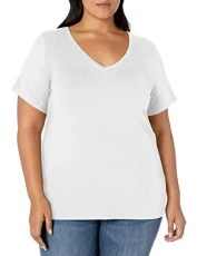 Women's Short-Sleeve V-Neck T-Shirt (Available in Plus Size), White, 3XL Plus