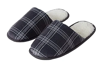 Slippers Mens Check Sherpa, Charcoal, 11/12 UK