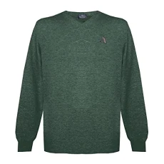 Mens Long Sleeved/V-Neck Knitwear Jumper with Logo in Green (L)