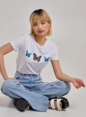 Butterfly Detail T-shirt  - S  - White