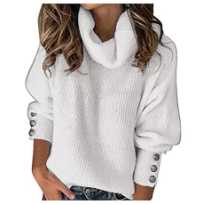 Turtleneck Pullover Women's Oversize Pullover Women's Autumn Winter Knitted Jumper Long Sleeve Sweatshirt Elegant Jumper Crew Neck Winter Jumper Warm Knitted Turtleneck Pullover Casual Tops with