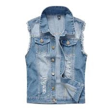 Mens Sleeveless Brushed Denim Vest Destoryed Holes Waistcoat Tops Blazer Casual Slim Fit Skinny Dres