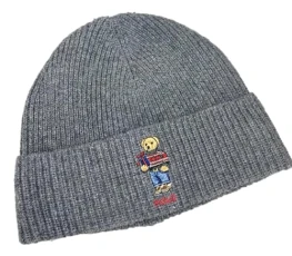 Men's Ribbed Holiday Bear Beanie, Park Avenue Grey, One size