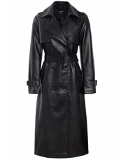 Womens Faux Leather Maxi Trench Coat PU