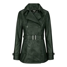 Women Superior Leather Biker Jacket Coat Vintage Retro Design - green M