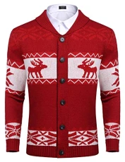 Mens Christmas Reindeer Snowflake Cardigan Sweater Shawl Collar Knitted Cardigans Button Do