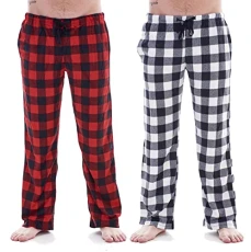 Mens Pack of 2 Lounge Pants | Check/Tartan/Animal Designs | Soft Fleece Sleep/Lounge Wear | Mens Sizes S - 2XL (Red/White Buffalo Check - M)